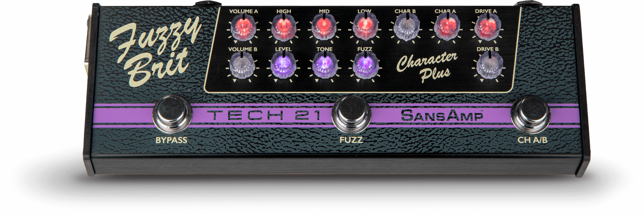 Tech 21 product image of the Fuzzy Brit pedal from the SansAmp Character Plus Series