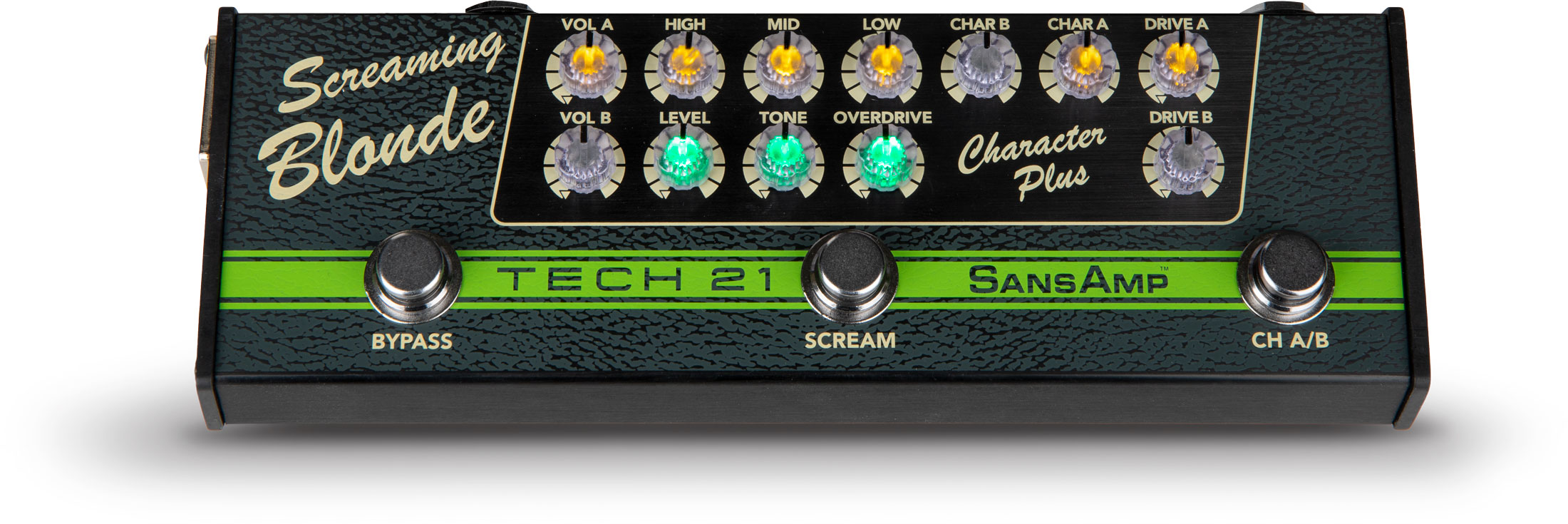 Tech 21 product image of the Screaming Blonde pedal from the SansAmp Character Plus Series