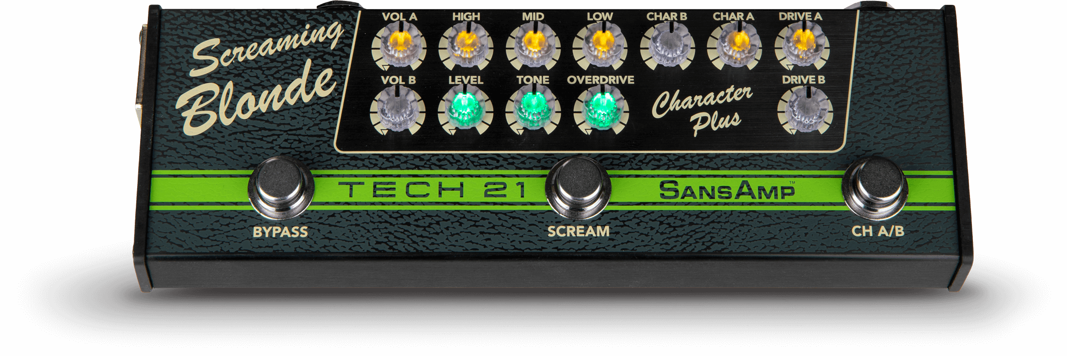 Tech 21 product image of the Screaming Blonde pedal from the SansAmp Character Plus Series
